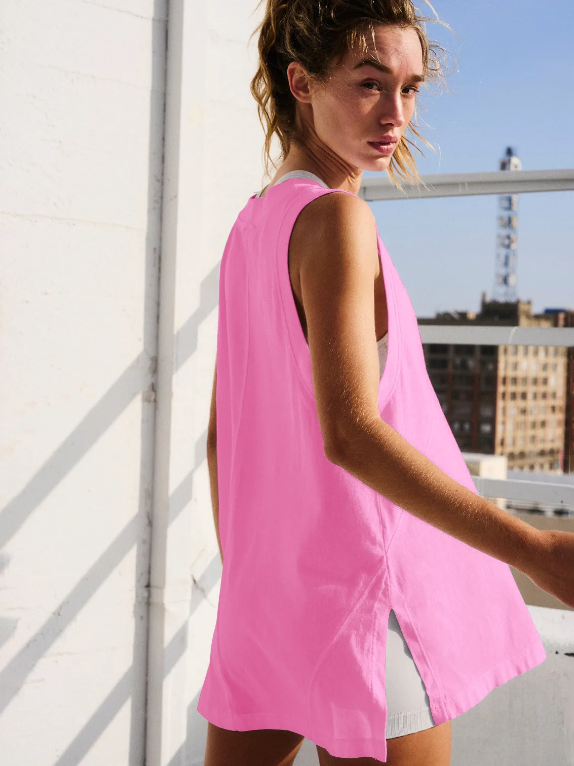Women's  New Long Sleeveless Vest Comfortable Casual Sports V-neck Loose T-shirt Women display picture 19