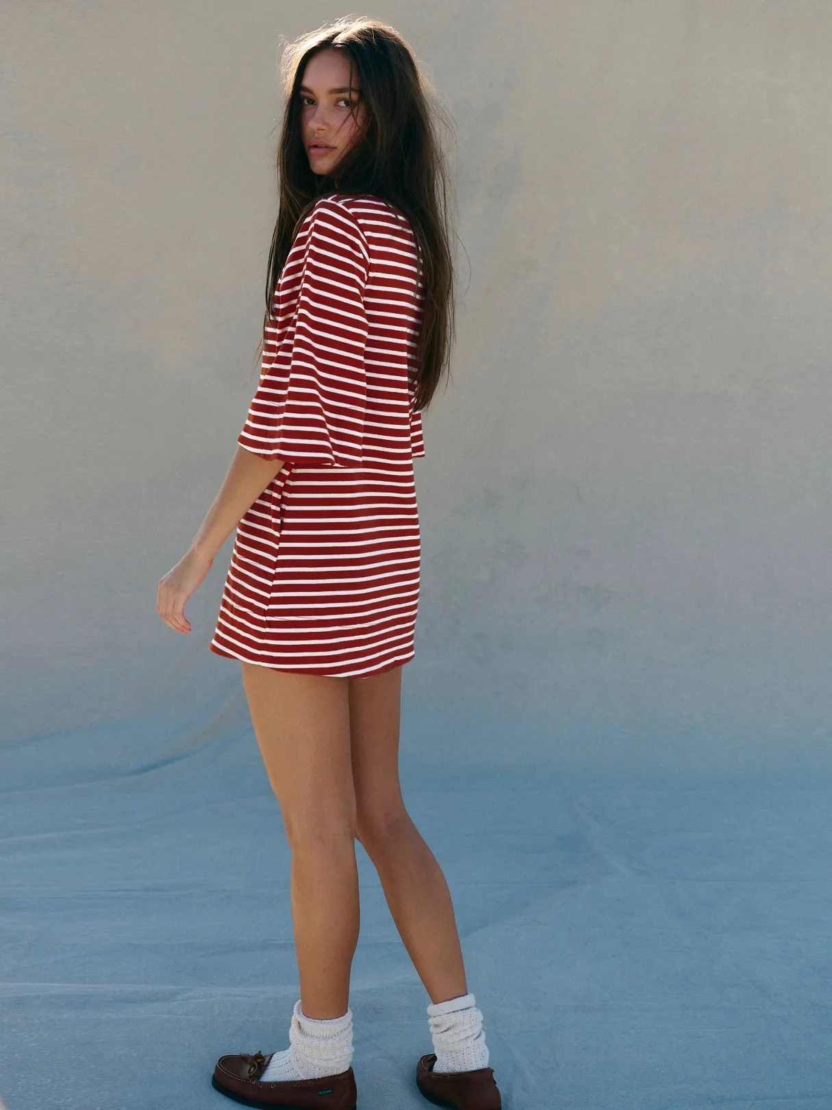 Color Stripe Half Sleeve Round Neck Pullover All-match Comfortable Casual Loose Long T Dress display picture 23