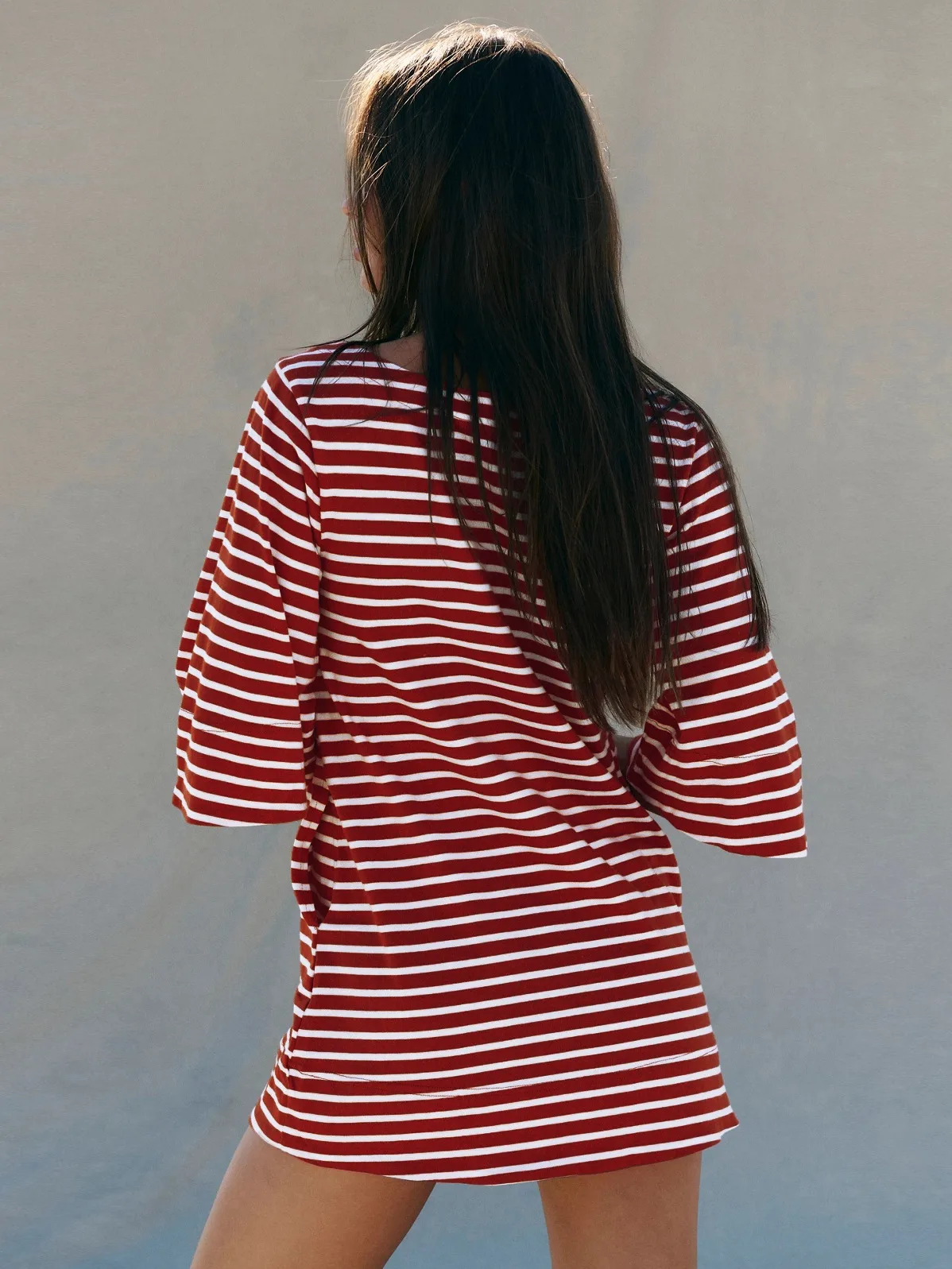 Color Stripe Half Sleeve Round Neck Pullover All-match Comfortable Casual Loose Long T Dress display picture 24