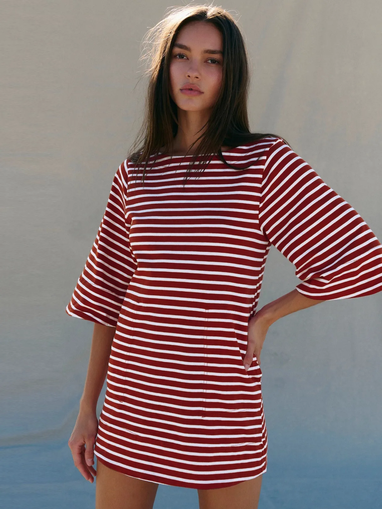 Color Stripe Half Sleeve Round Neck Pullover All-match Comfortable Casual Loose Long T Dress display picture 25