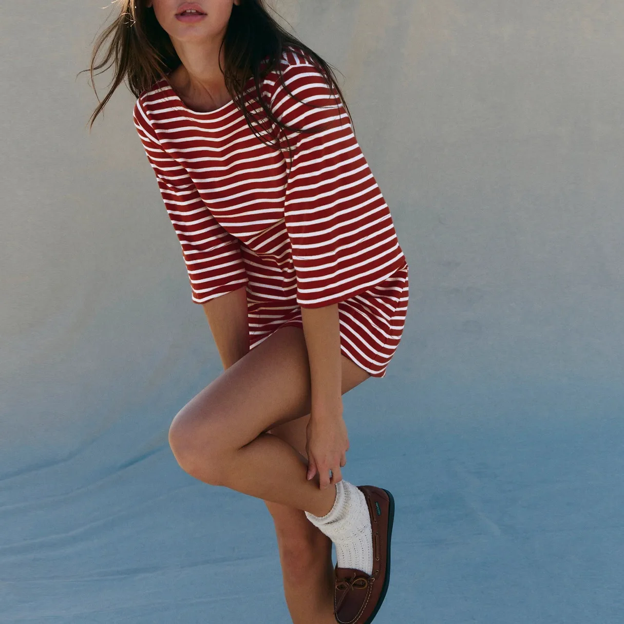Color Stripe Half Sleeve Round Neck Pullover All-match Comfortable Casual Loose Long T Dress display picture 26