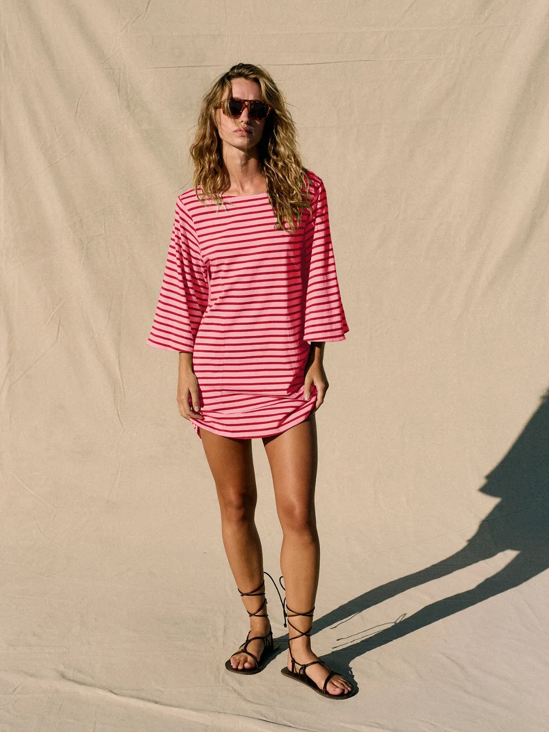 Color Stripe Half Sleeve Round Neck Pullover All-match Comfortable Casual Loose Long T Dress display picture 29