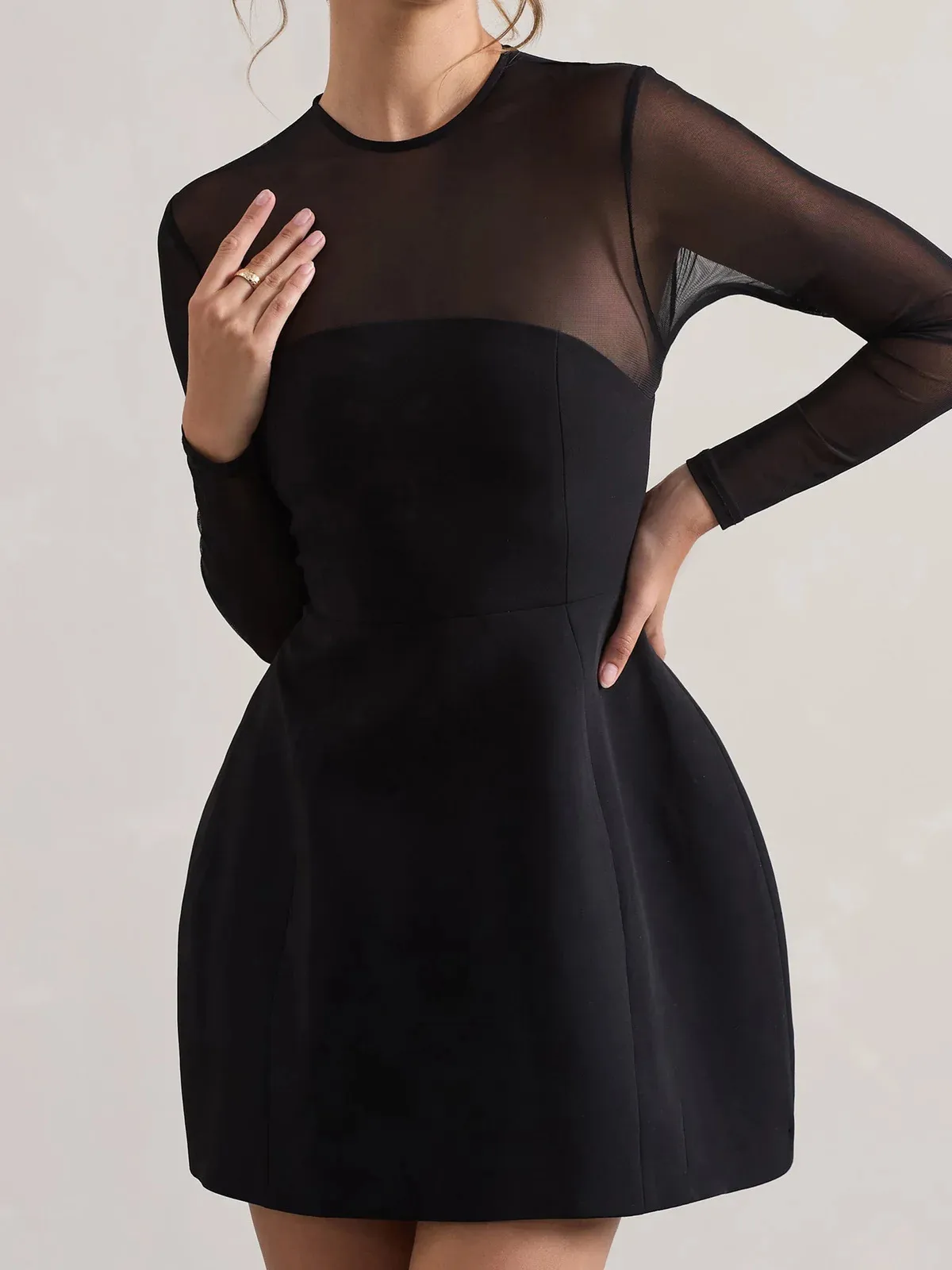 Autumn And Winter Foreign Trade New Women's Fashion Mesh Stitching Waist Zipper Hollow Solid Color Dress Evening Dress display picture 7