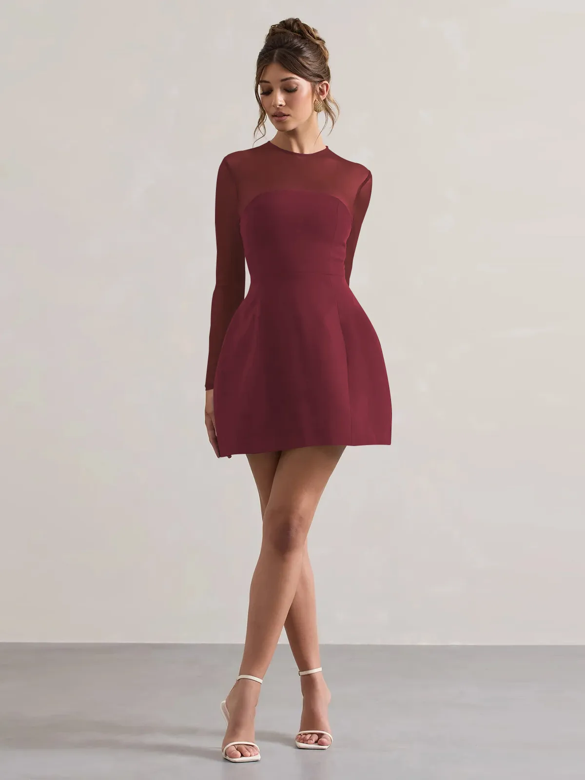 Autumn And Winter Foreign Trade New Women's Fashion Mesh Stitching Waist Zipper Hollow Solid Color Dress Evening Dress display picture 12