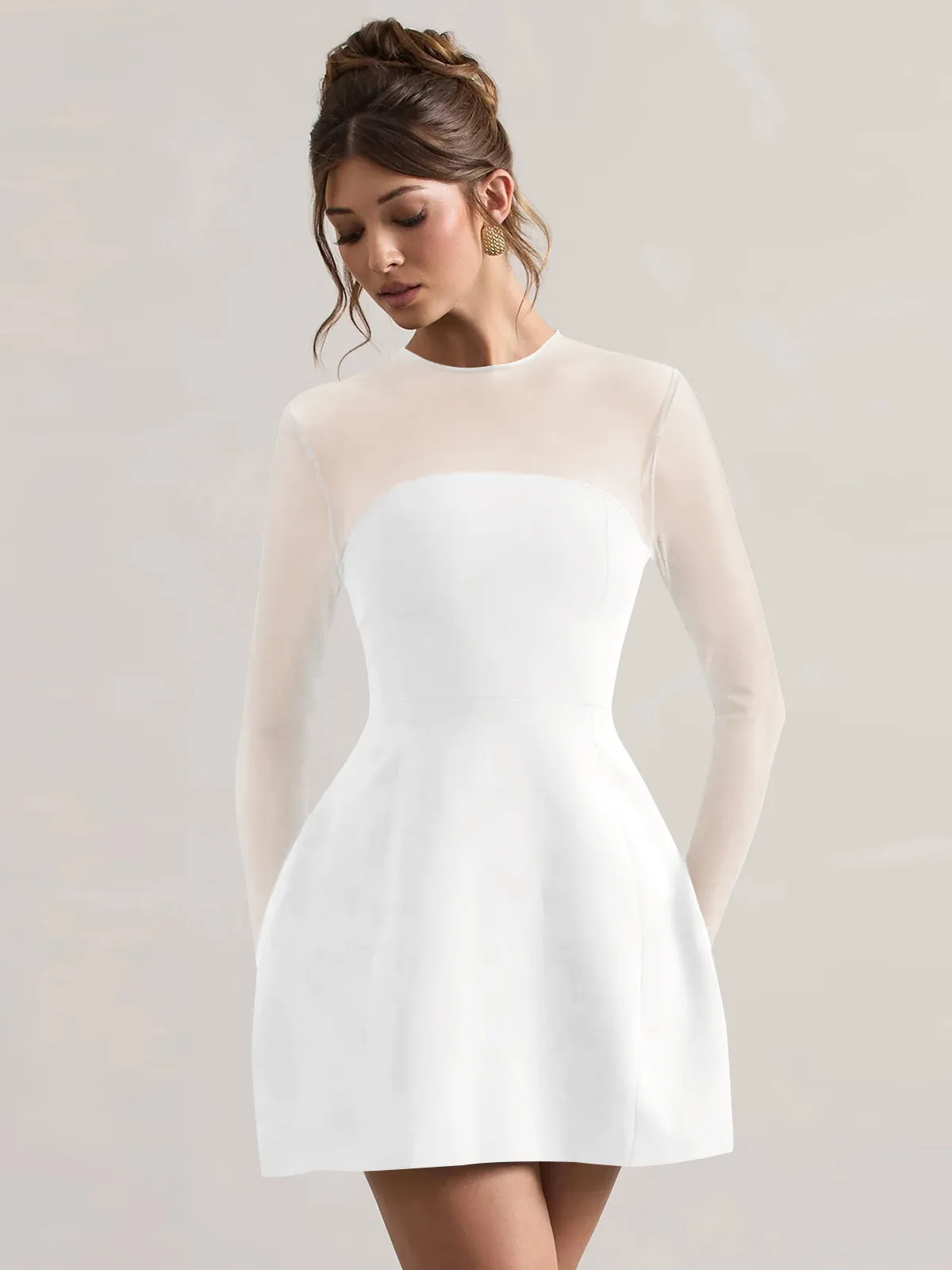 Autumn And Winter Foreign Trade New Women's Fashion Mesh Stitching Waist Zipper Hollow Solid Color Dress Evening Dress display picture 14