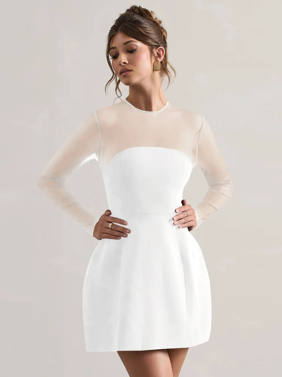 Autumn And Winter Foreign Trade New Women's Fashion Mesh Stitching Waist Zipper Hollow Solid Color Dress Evening Dress display picture 15