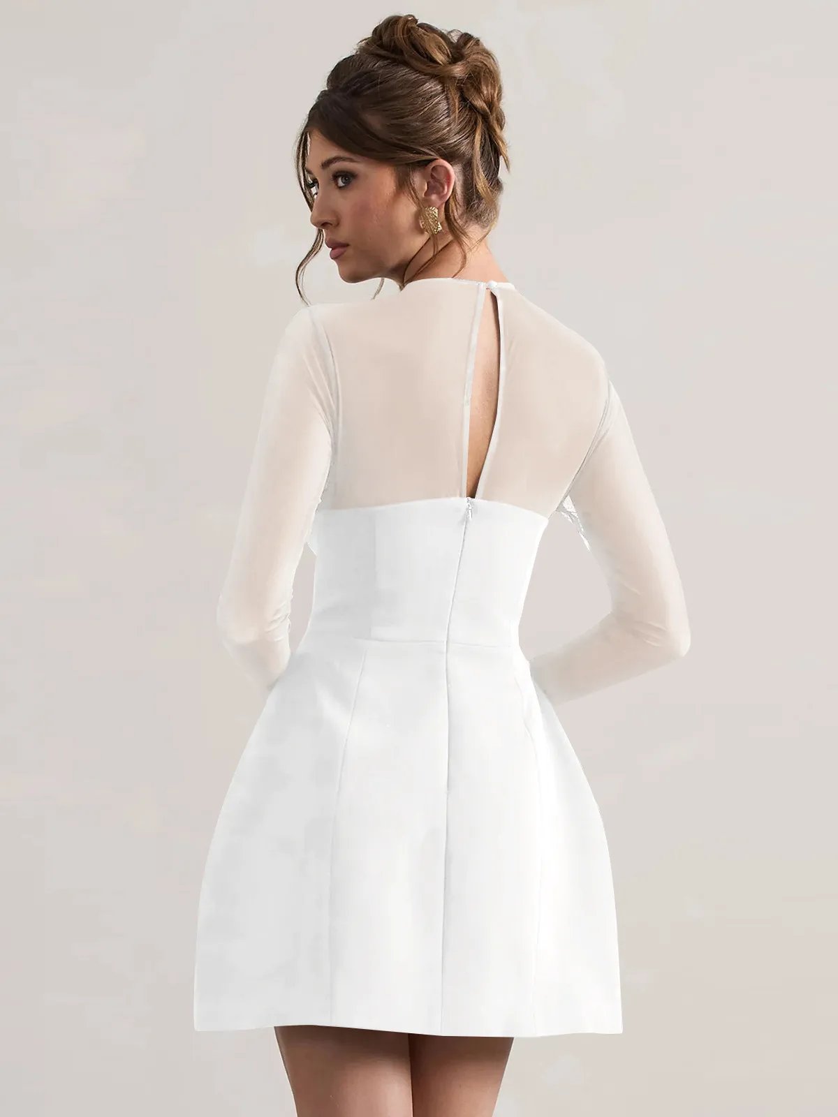 Autumn And Winter Foreign Trade New Women's Fashion Mesh Stitching Waist Zipper Hollow Solid Color Dress Evening Dress display picture 16