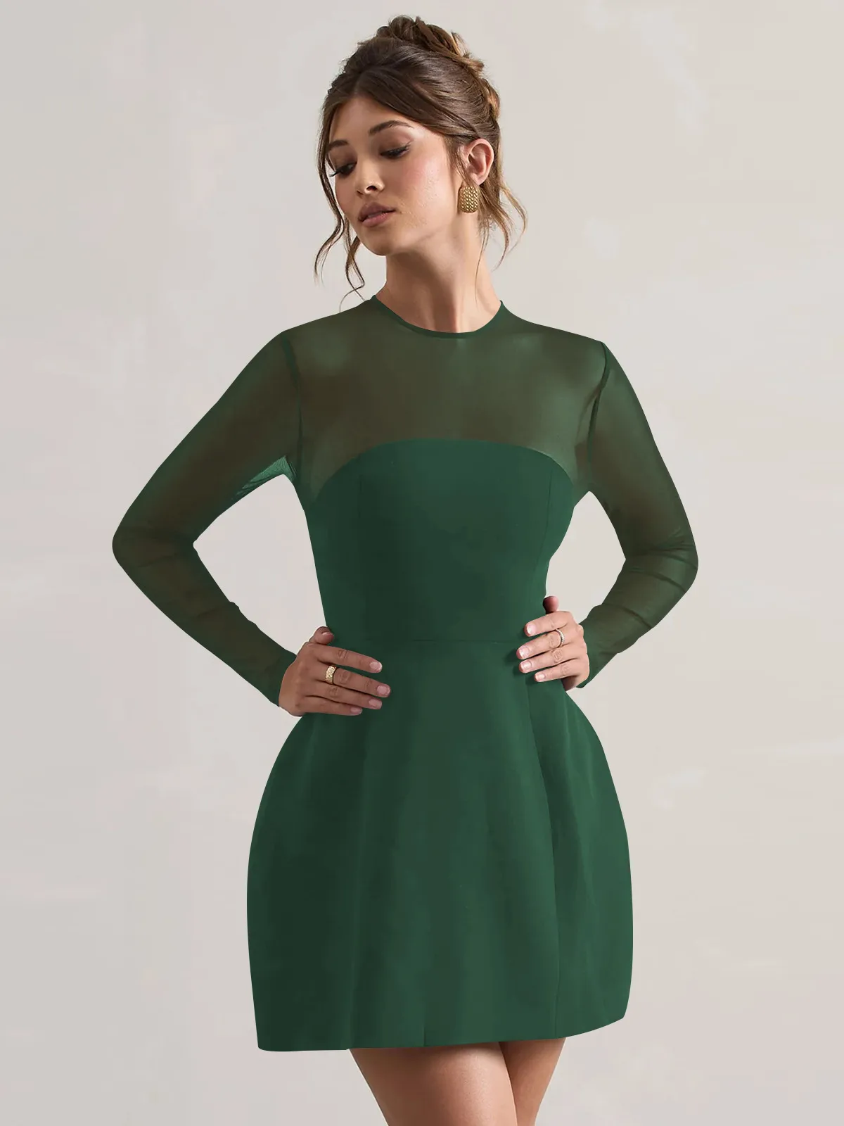 Autumn And Winter Foreign Trade New Women's Fashion Mesh Stitching Waist Zipper Hollow Solid Color Dress Evening Dress display picture 20