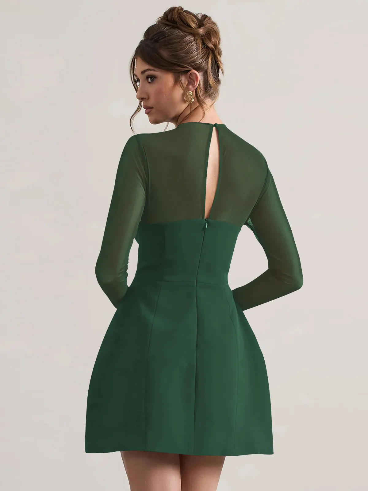 Autumn And Winter Foreign Trade New Women's Fashion Mesh Stitching Waist Zipper Hollow Solid Color Dress Evening Dress display picture 21
