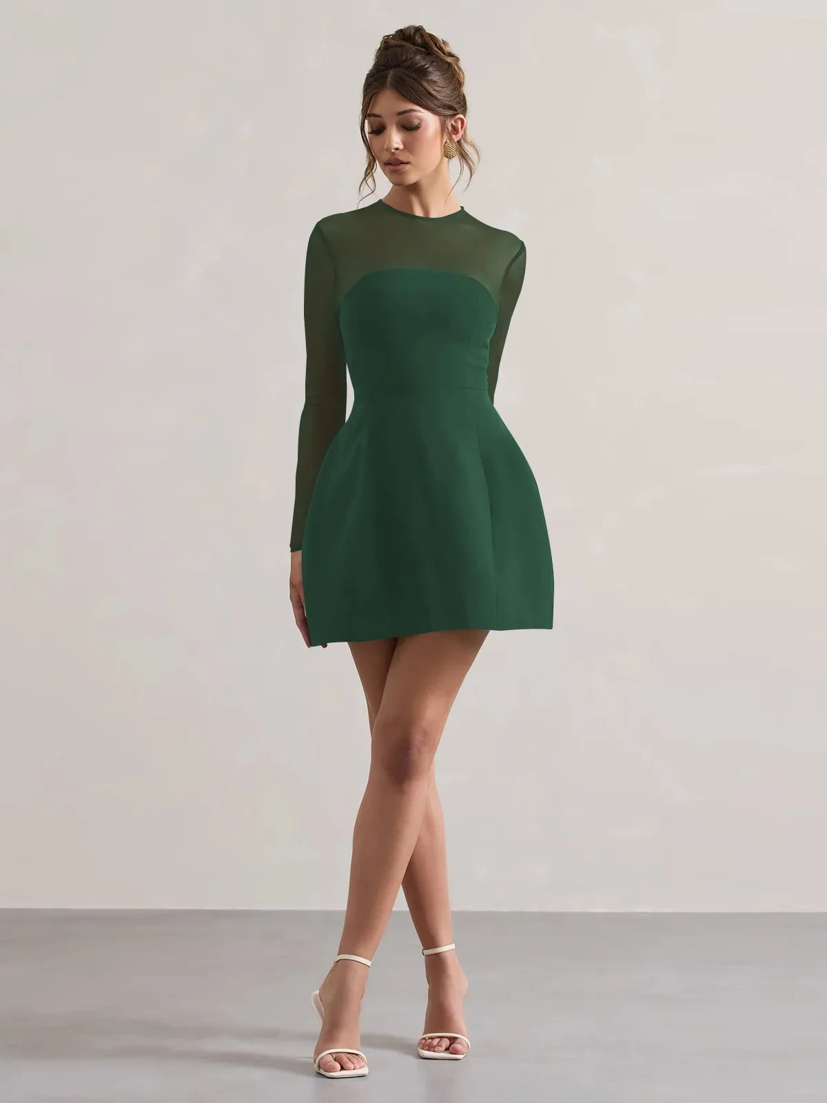 Autumn And Winter Foreign Trade New Women's Fashion Mesh Stitching Waist Zipper Hollow Solid Color Dress Evening Dress display picture 22