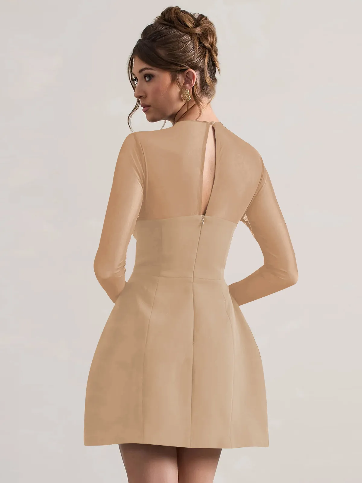 Autumn And Winter Foreign Trade New Women's Fashion Mesh Stitching Waist Zipper Hollow Solid Color Dress Evening Dress display picture 31