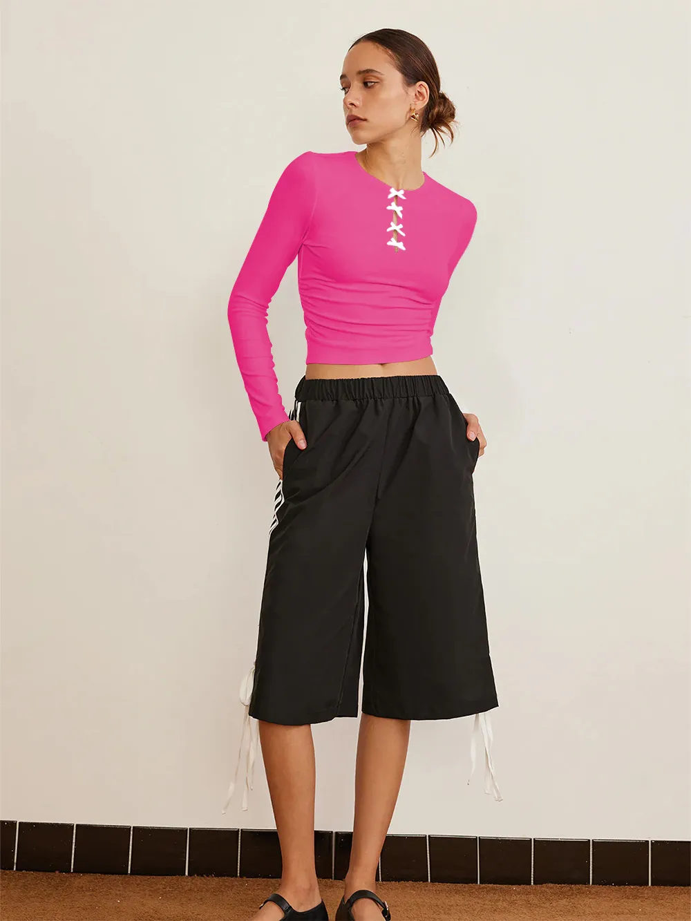 -style New Y2K Sexy Spice Girl Spring And Summer Slim-fit Hollow Bow Decorative Long-sleeved Top T-shirt display picture 12