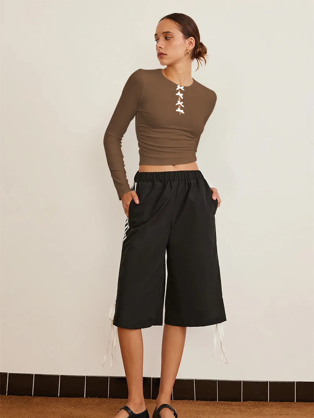 -style New Y2K Sexy Spice Girl Spring And Summer Slim-fit Hollow Bow Decorative Long-sleeved Top T-shirt display picture 21