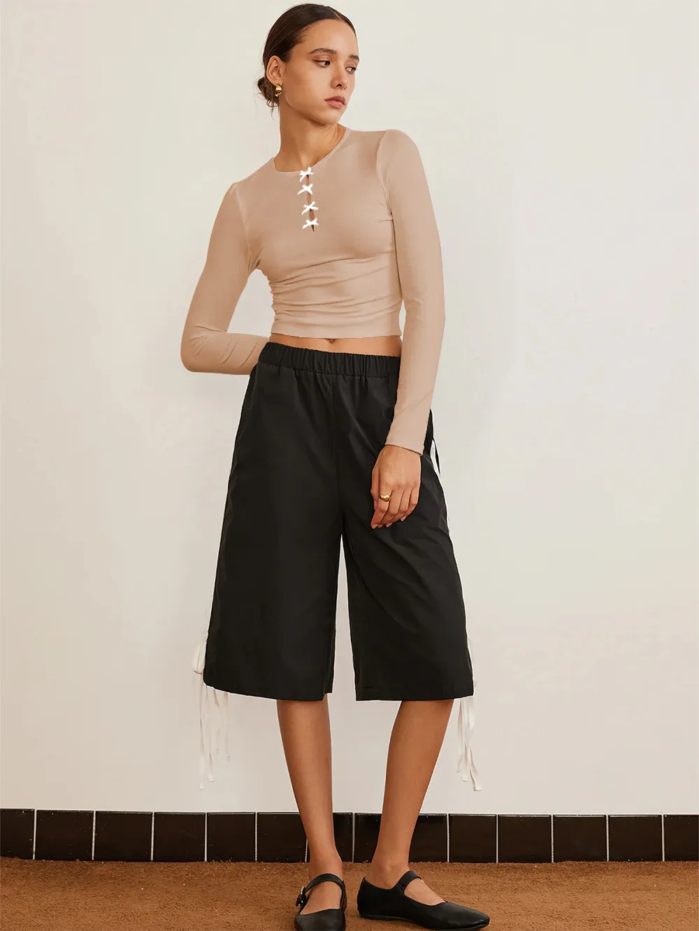 -style New Y2K Sexy Spice Girl Spring And Summer Slim-fit Hollow Bow Decorative Long-sleeved Top T-shirt display picture 24