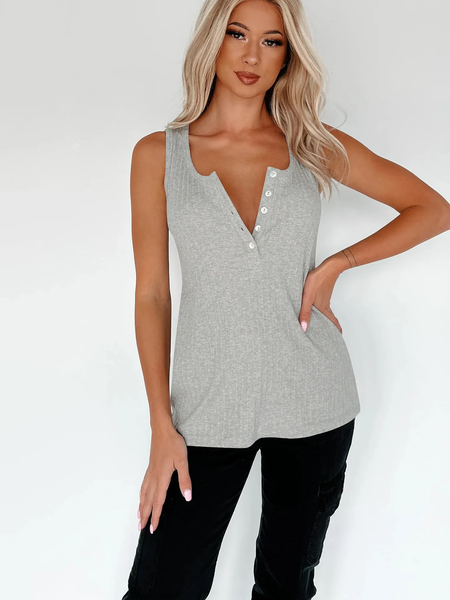 Summer New  Knitted Sleeveless Women's  Pit Strip Elegant Commuter Style Button Top  Vest Women display picture 30