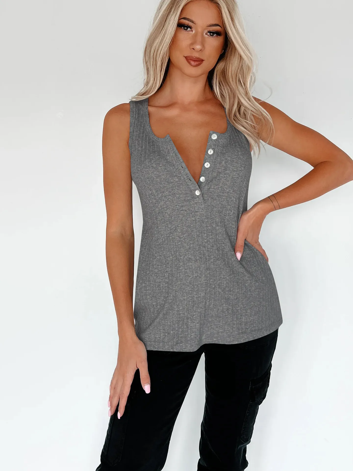 Summer New  Knitted Sleeveless Women's  Pit Strip Elegant Commuter Style Button Top  Vest Women display picture 36