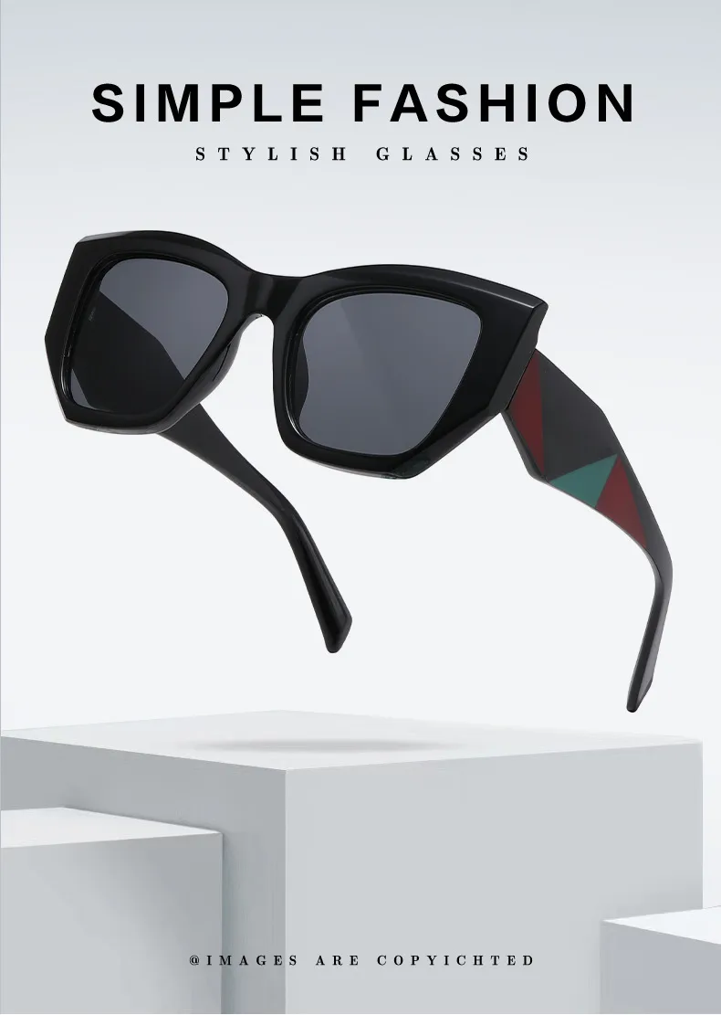 Hip-Hop Punk Streetwear Color Block PC UV400 Protection Tinted Lenses Polygon Full Frame Glasses display picture 3