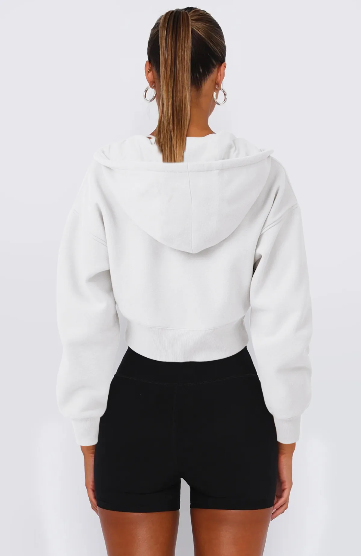 Foreign Trade  Fashion Short Fashion Women's Long Sleeve Solid Color Zipper Hooded Loose Sweatshirt Round Neck All-match Jacket display picture 14