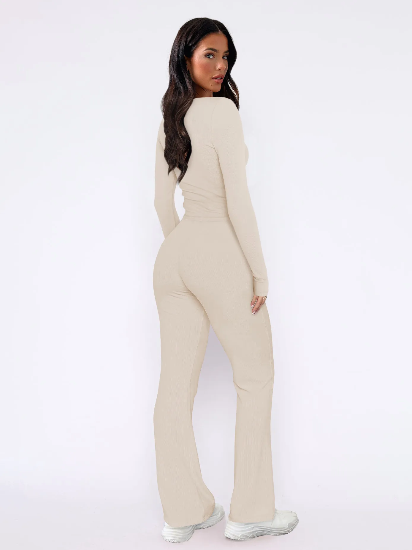 Autumn And Winter Hot Sale Foreign Trade Women's Slim-fit Sexy Button Long Sleeve Top Lace-up Trousers Fashion Two-piece Set display picture 7