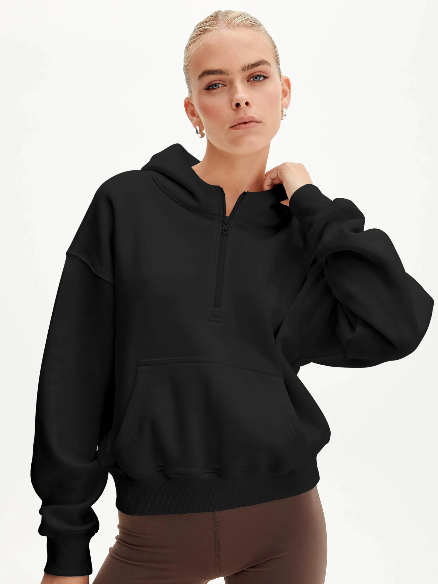 Designed  Explosions Personality Tide Brand Half Zipper Sweater Fashion Loose Pullover Hoodie Long Sleeve Jacket Wholesale display picture 7