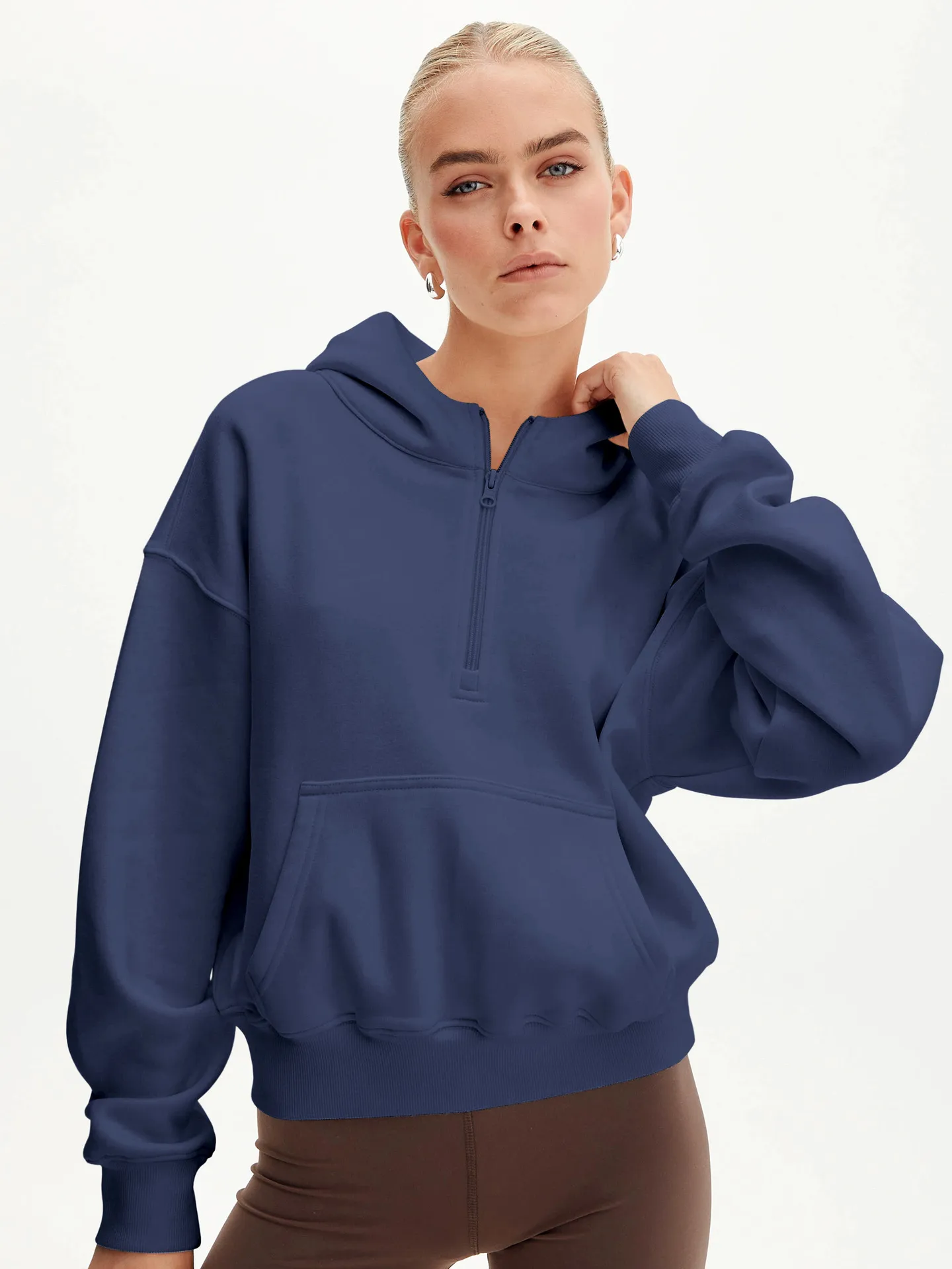 Designed  Explosions Personality Tide Brand Half Zipper Sweater Fashion Loose Pullover Hoodie Long Sleeve Jacket Wholesale display picture 15