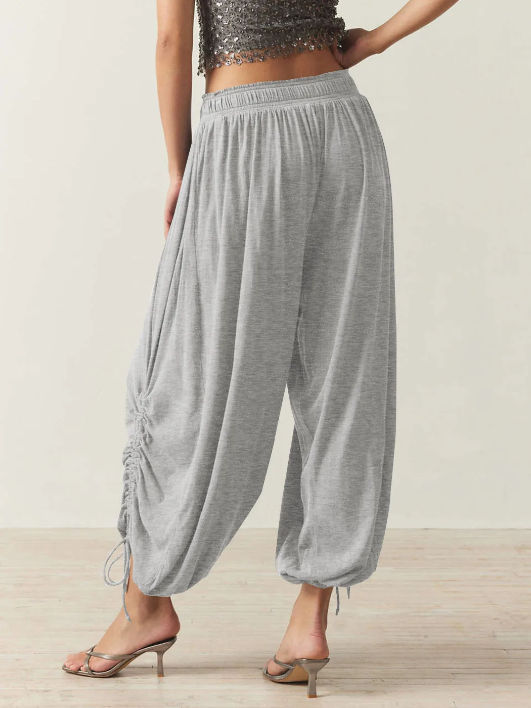 Foreign Trade Fashion  Fashion Solid Color Drawstring Lace-up Design Sense Lantern Casual Comfortable Autumn Cropped Pants display picture 3
