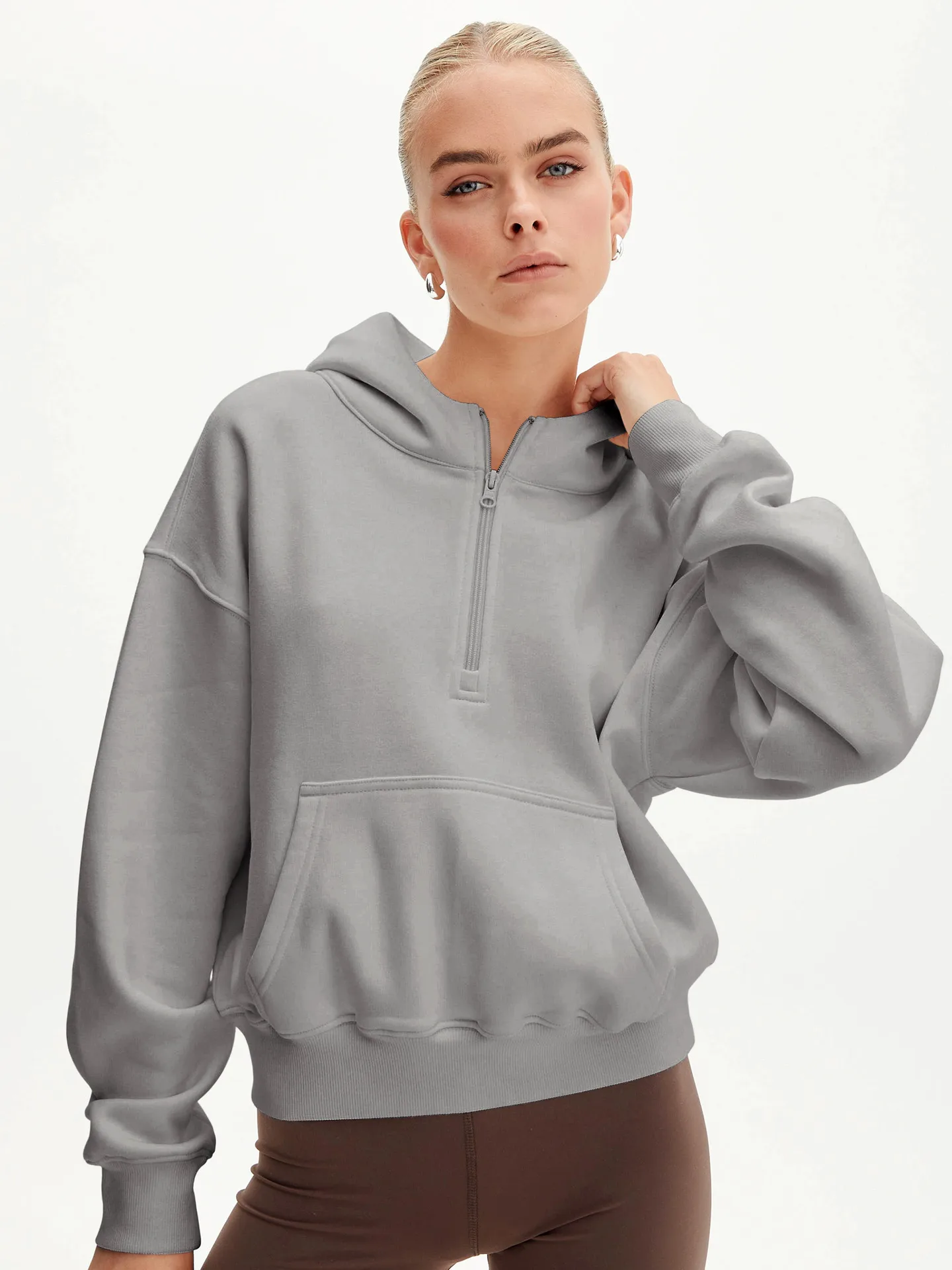 Designed  Explosions Personality Tide Brand Half Zipper Sweater Fashion Loose Pullover Hoodie Long Sleeve Jacket Wholesale display picture 19