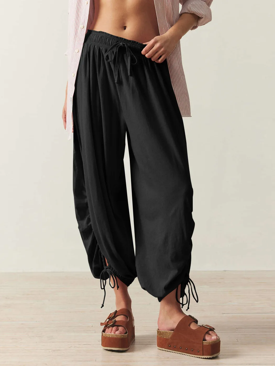 Foreign Trade Fashion  Fashion Solid Color Drawstring Lace-up Design Sense Lantern Casual Comfortable Autumn Cropped Pants display picture 8