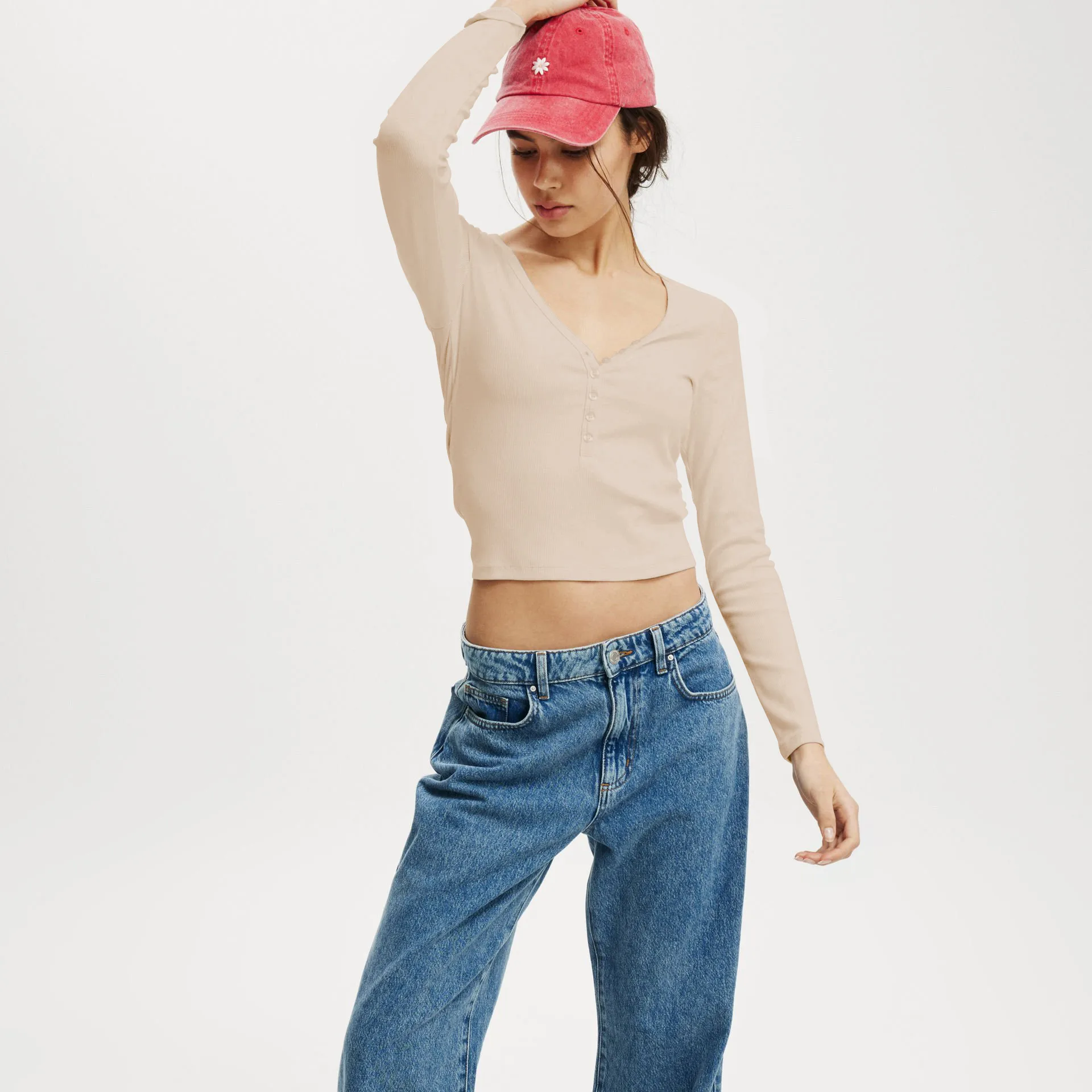 Fashion  Knitted Navel Short Long Sleeve Slim Slim Top Button V-Neck Autumn And Winter Base Shirt display picture 2