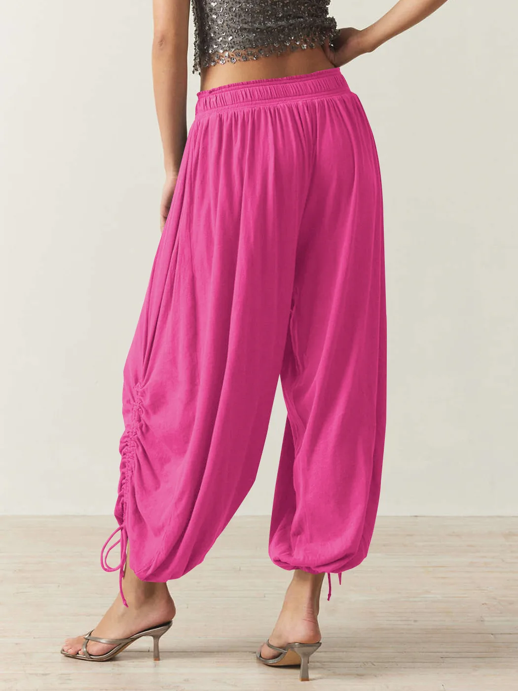 Foreign Trade Fashion  Fashion Solid Color Drawstring Lace-up Design Sense Lantern Casual Comfortable Autumn Cropped Pants display picture 26
