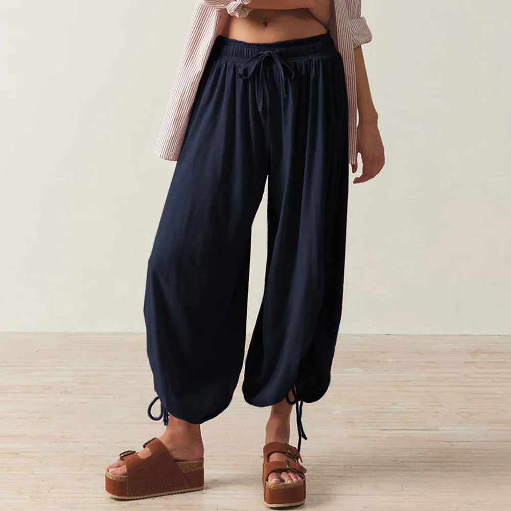 Foreign Trade Fashion  Fashion Solid Color Drawstring Lace-up Design Sense Lantern Casual Comfortable Autumn Cropped Pants display picture 36