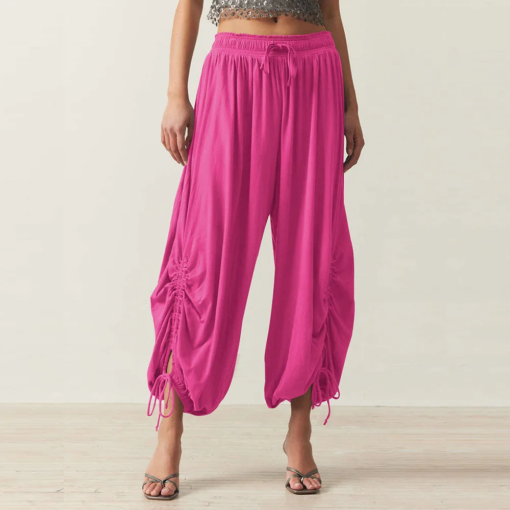 Foreign Trade Fashion  Fashion Solid Color Drawstring Lace-up Design Sense Lantern Casual Comfortable Autumn Cropped Pants display picture 30