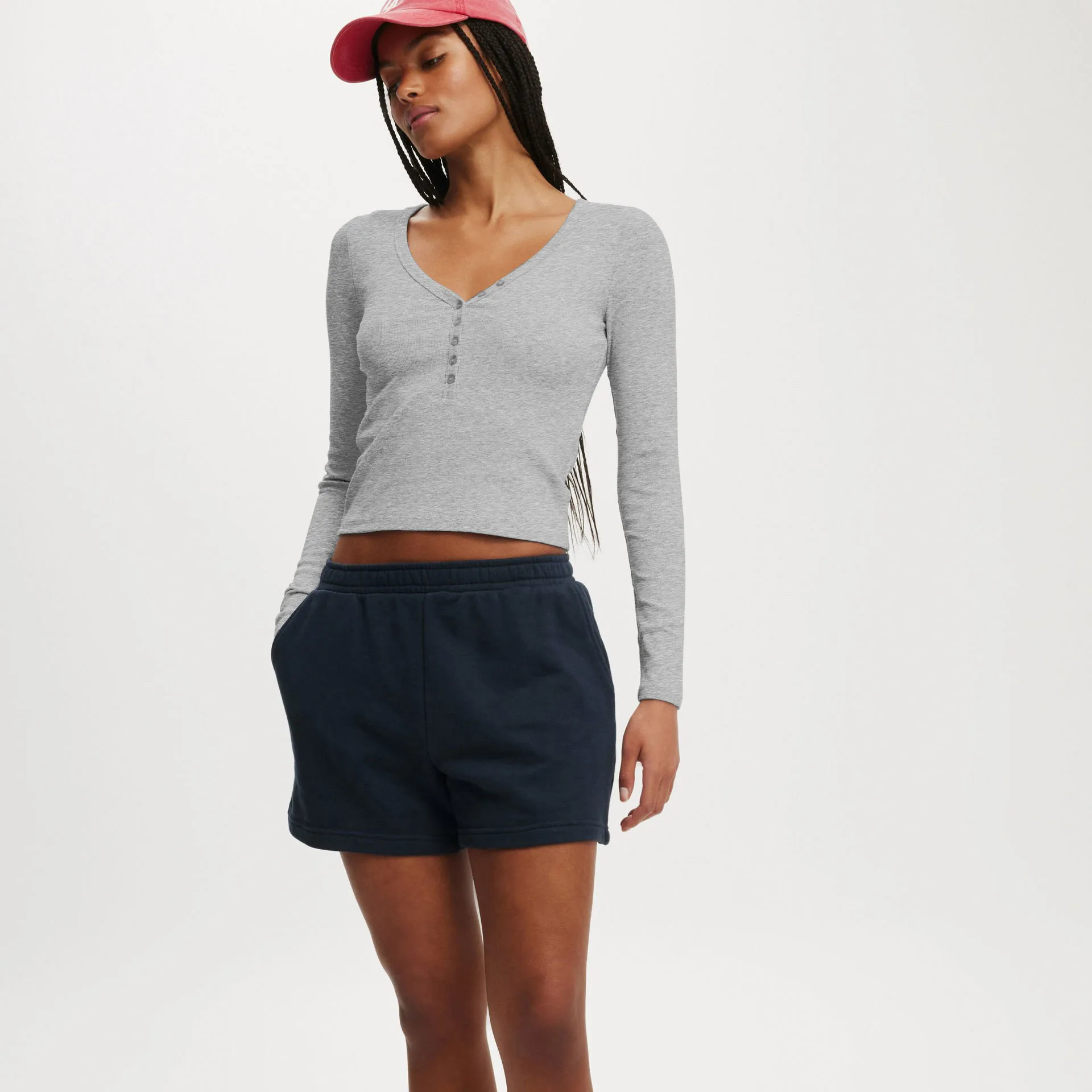 Fashion  Knitted Navel Short Long Sleeve Slim Slim Top Button V-Neck Autumn And Winter Base Shirt display picture 7