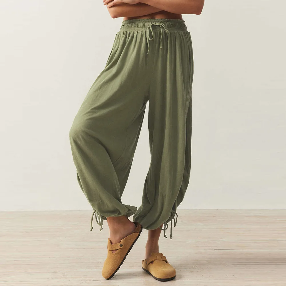 Foreign Trade Fashion  Fashion Solid Color Drawstring Lace-up Design Sense Lantern Casual Comfortable Autumn Cropped Pants display picture 24