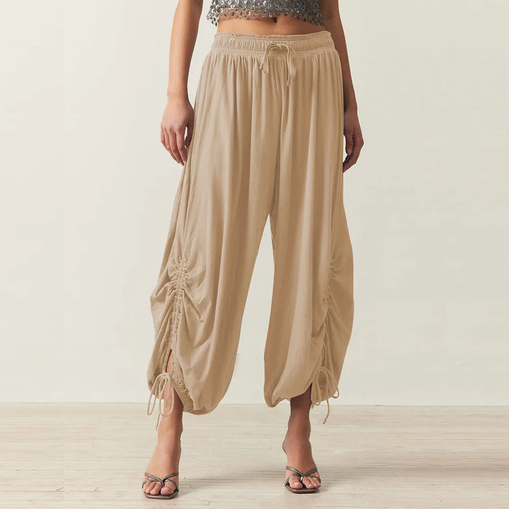 Foreign Trade Fashion  Fashion Solid Color Drawstring Lace-up Design Sense Lantern Casual Comfortable Autumn Cropped Pants display picture 19