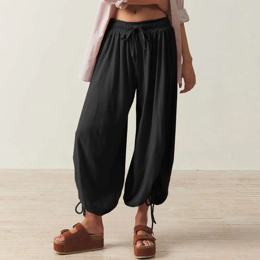 Foreign Trade Fashion  Fashion Solid Color Drawstring Lace-up Design Sense Lantern Casual Comfortable Autumn Cropped Pants display picture 13