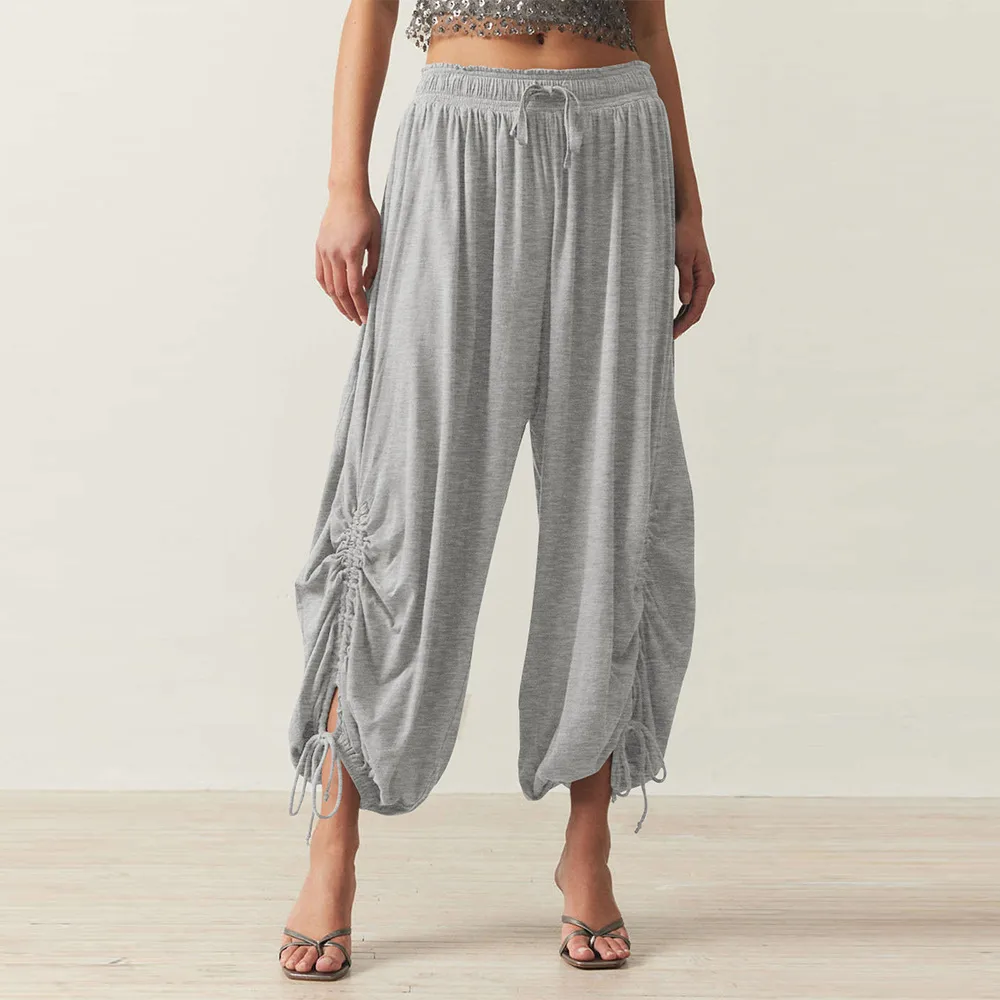 Foreign Trade Fashion  Fashion Solid Color Drawstring Lace-up Design Sense Lantern Casual Comfortable Autumn Cropped Pants display picture 7