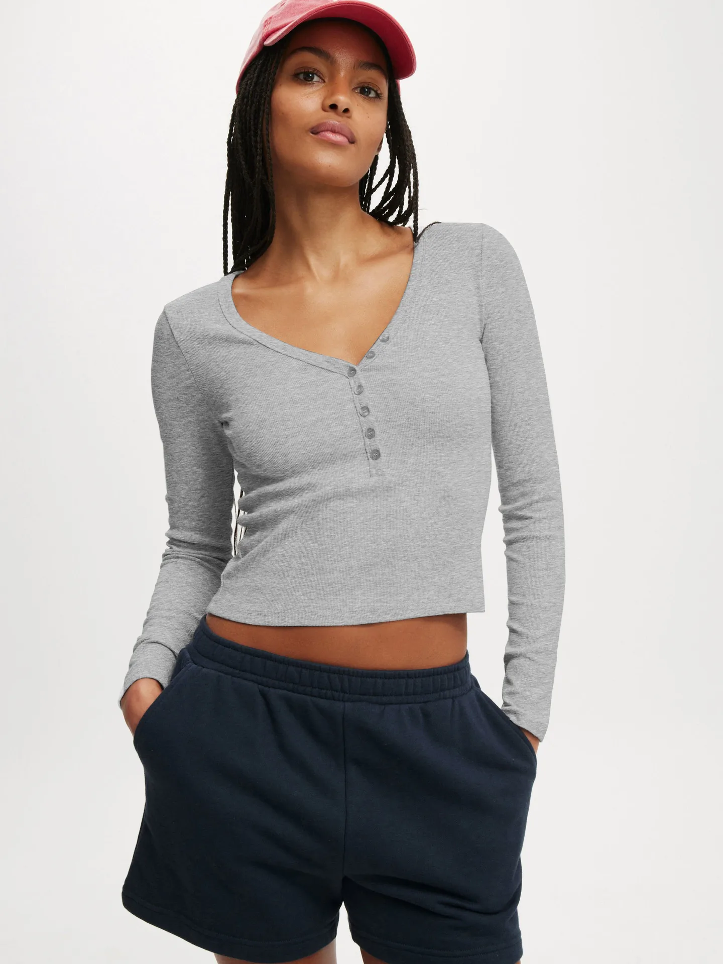 Fashion  Knitted Navel Short Long Sleeve Slim Slim Top Button V-Neck Autumn And Winter Base Shirt display picture 11