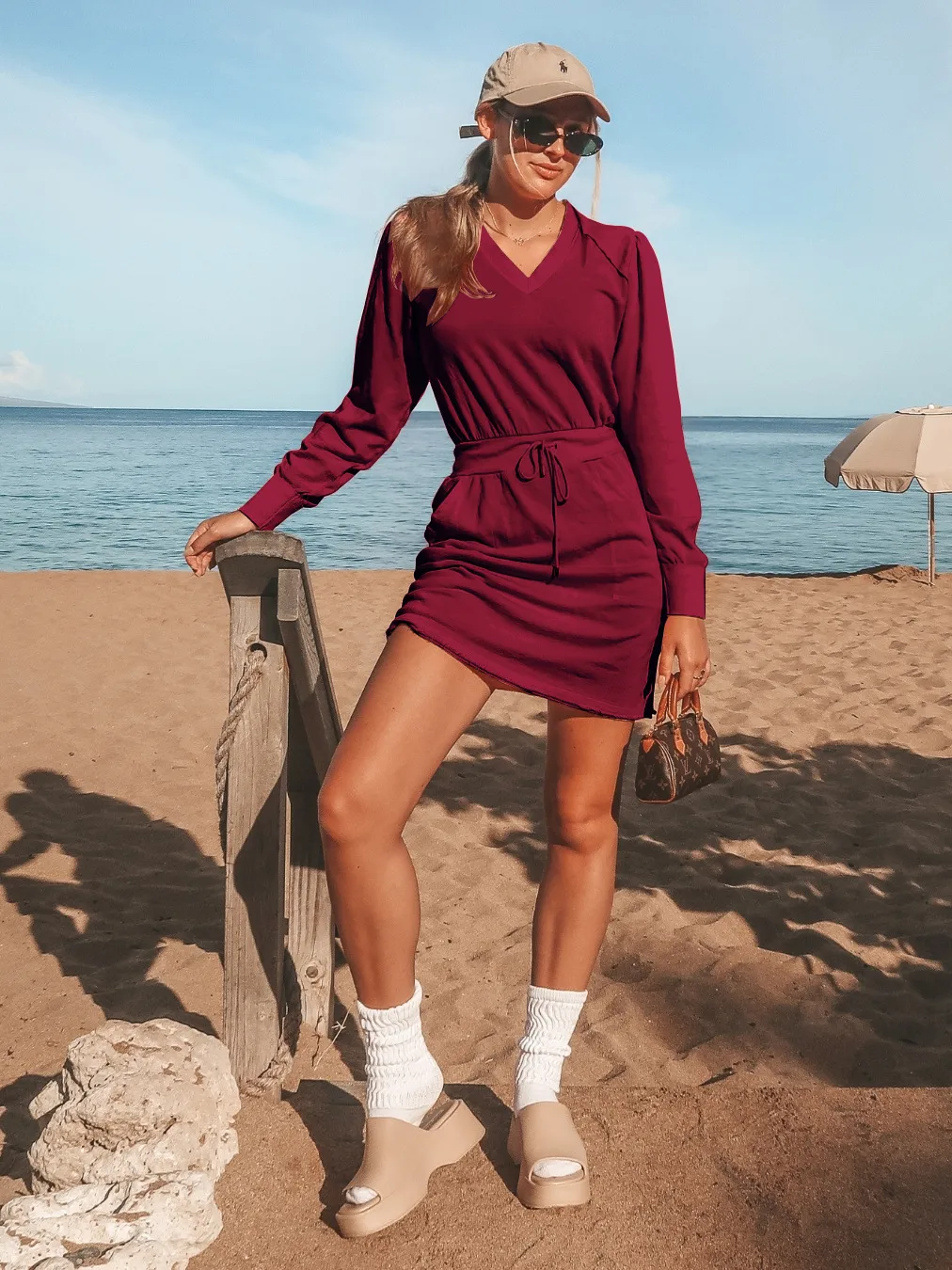 Wish Explosions Autumn And Winter Joker Solid Color V-Neck Pocket Fashion Dress Elegant Simple Hot Women's Clothing display picture 12