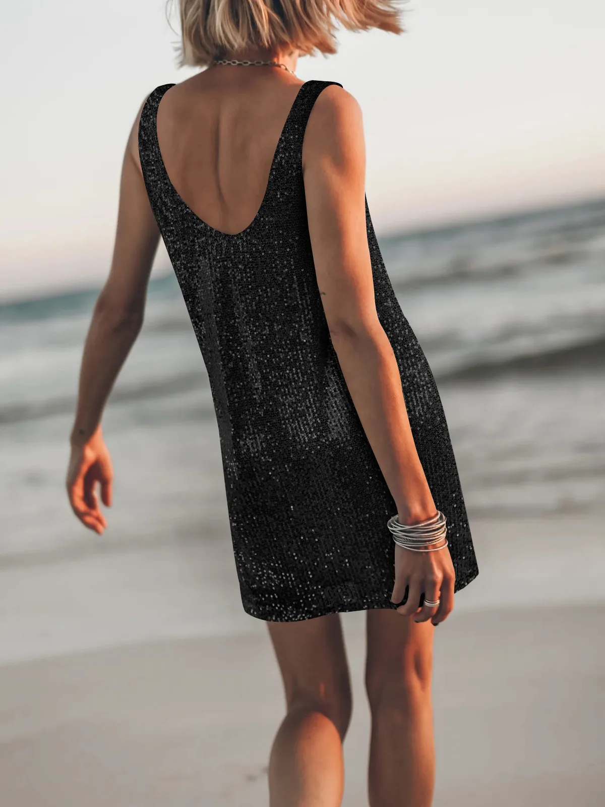 U-collar Sleeveless Loose Backless New Vest Dress Casual Sequins Sexy Suspenders Dress Women's Clothing display picture 30