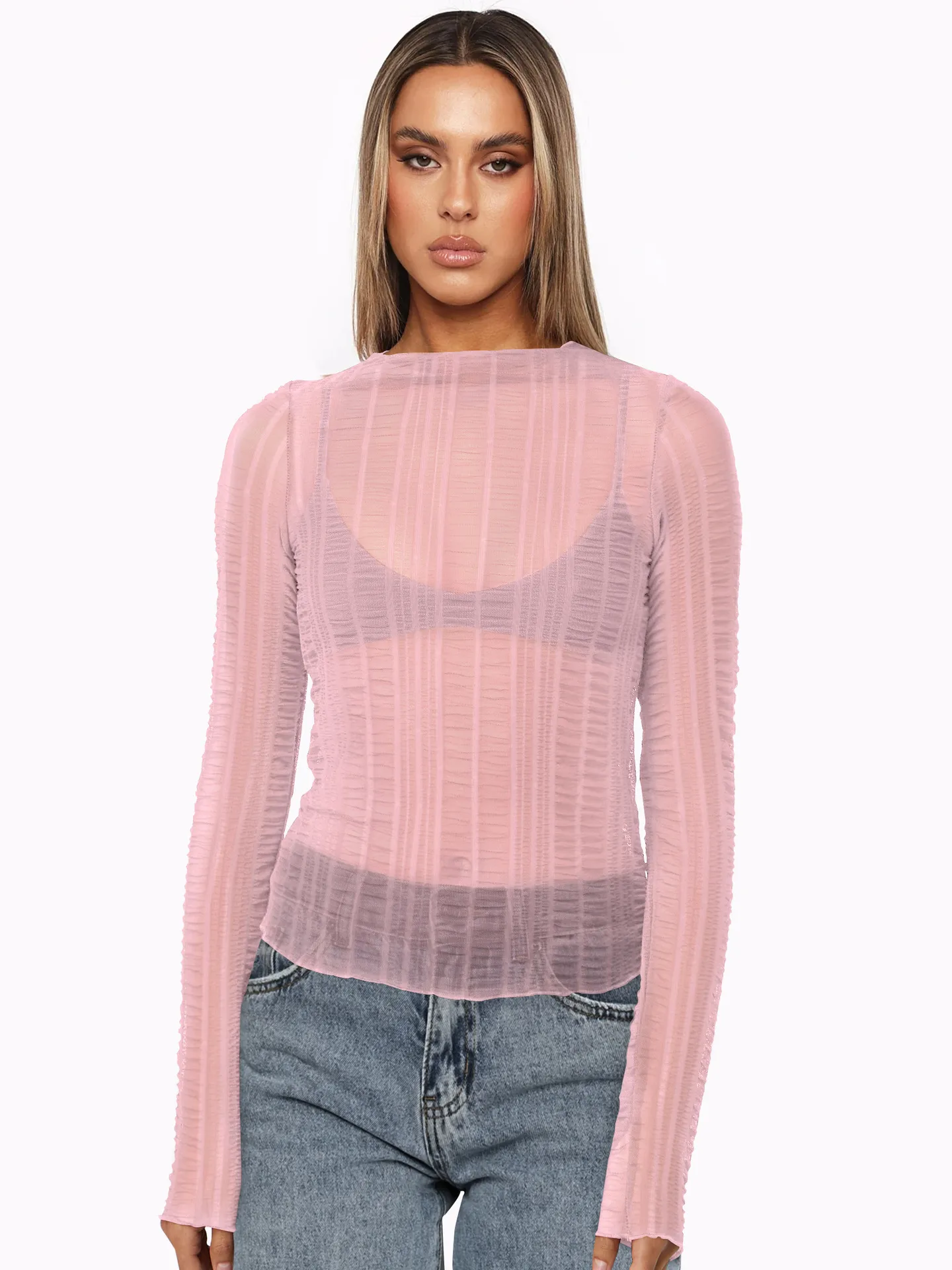 Fashion Women's Sexy Hollow New Long Sleeve Y2K Lace Top T-shirt Versatile Solid Color Blouse display picture 9