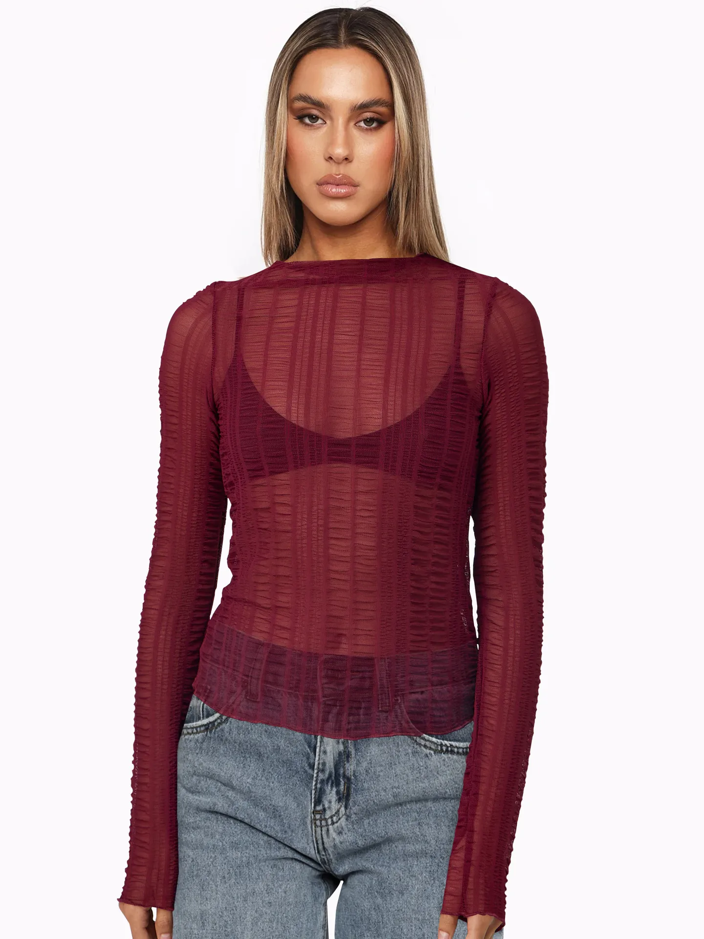 Fashion Women's Sexy Hollow New Long Sleeve Y2K Lace Top T-shirt Versatile Solid Color Blouse display picture 14