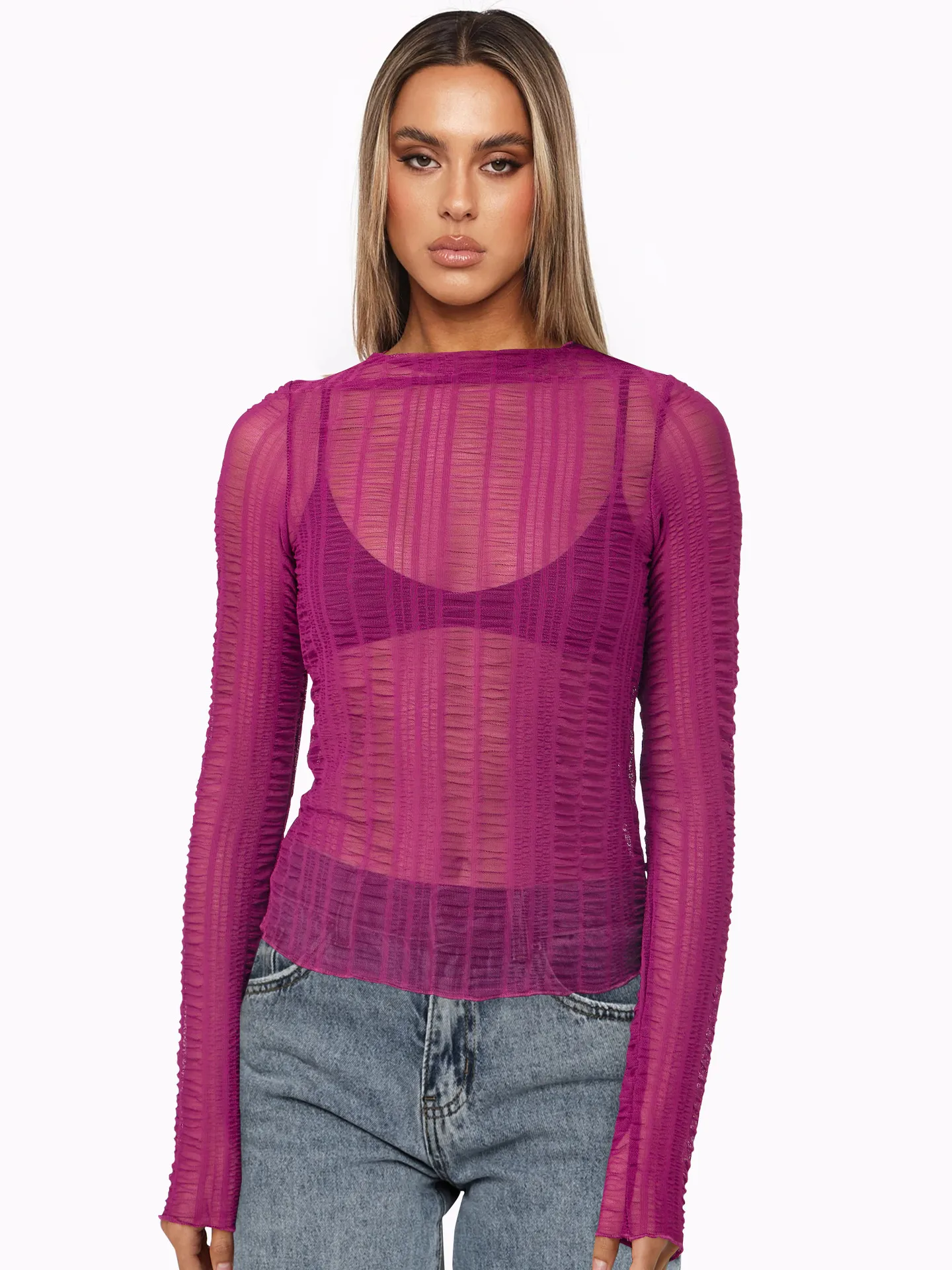 Fashion Women's Sexy Hollow New Long Sleeve Y2K Lace Top T-shirt Versatile Solid Color Blouse display picture 19