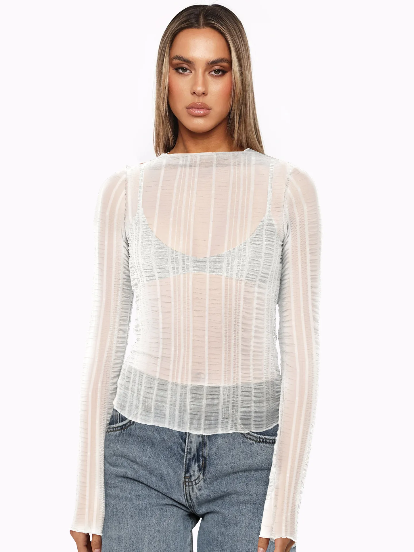 Fashion Women's Sexy Hollow New Long Sleeve Y2K Lace Top T-shirt Versatile Solid Color Blouse display picture 24