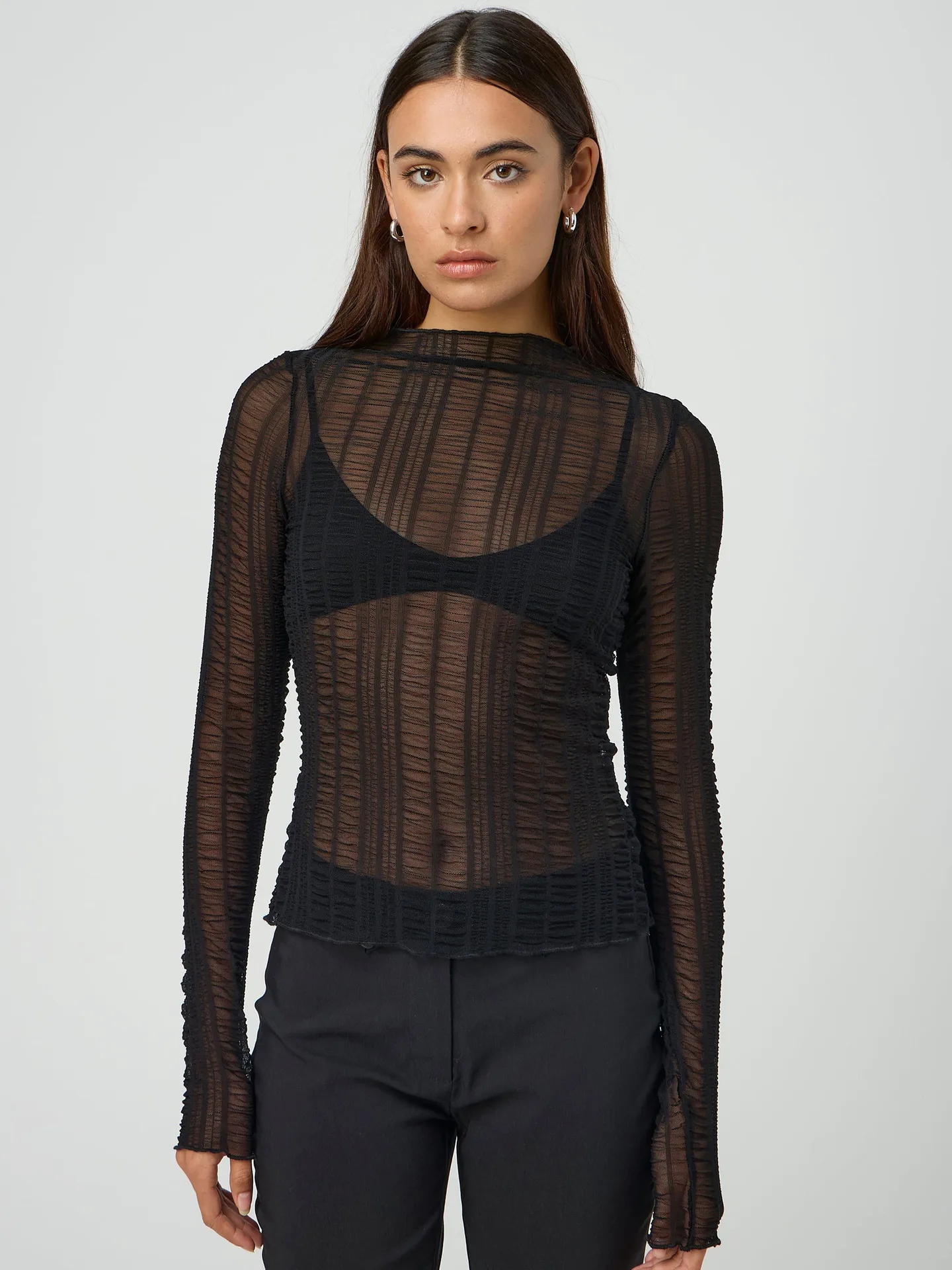 Fashion Women's Sexy Hollow New Long Sleeve Y2K Lace Top T-shirt Versatile Solid Color Blouse display picture 27