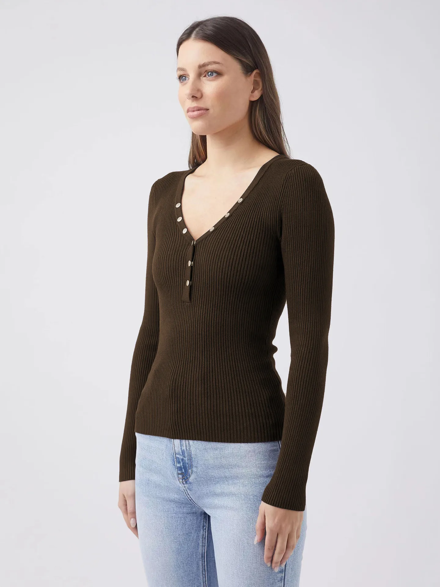 Wish Hot Selling Foreign Trade Y2K Autumn And Winter Women's V-Neck Long Sleeve  Style Threaded Button Solid Color Bm Top display picture 7