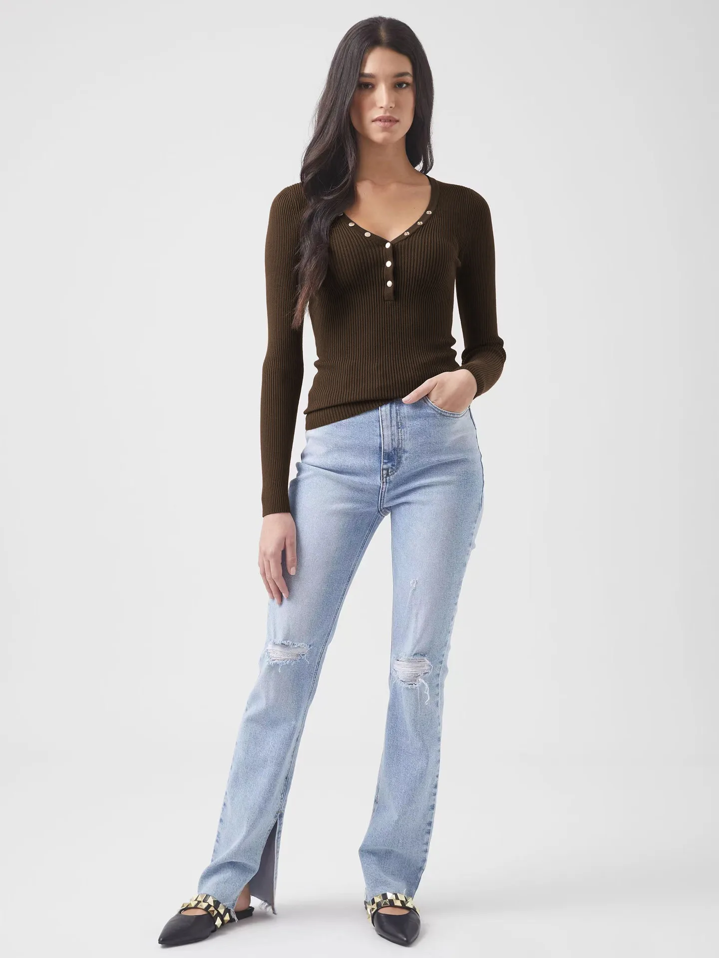 Wish Hot Selling Foreign Trade Y2K Autumn And Winter Women's V-Neck Long Sleeve  Style Threaded Button Solid Color Bm Top display picture 11