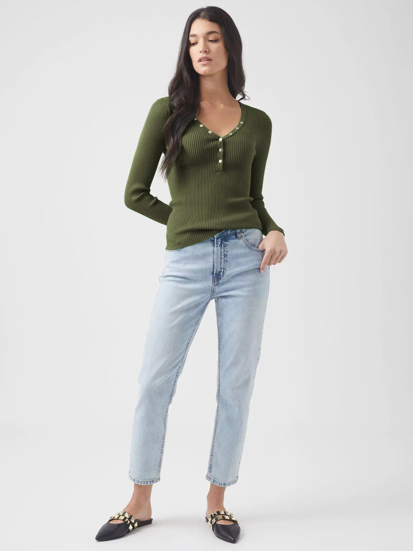 Wish Hot Selling Foreign Trade Y2K Autumn And Winter Women's V-Neck Long Sleeve  Style Threaded Button Solid Color Bm Top display picture 16