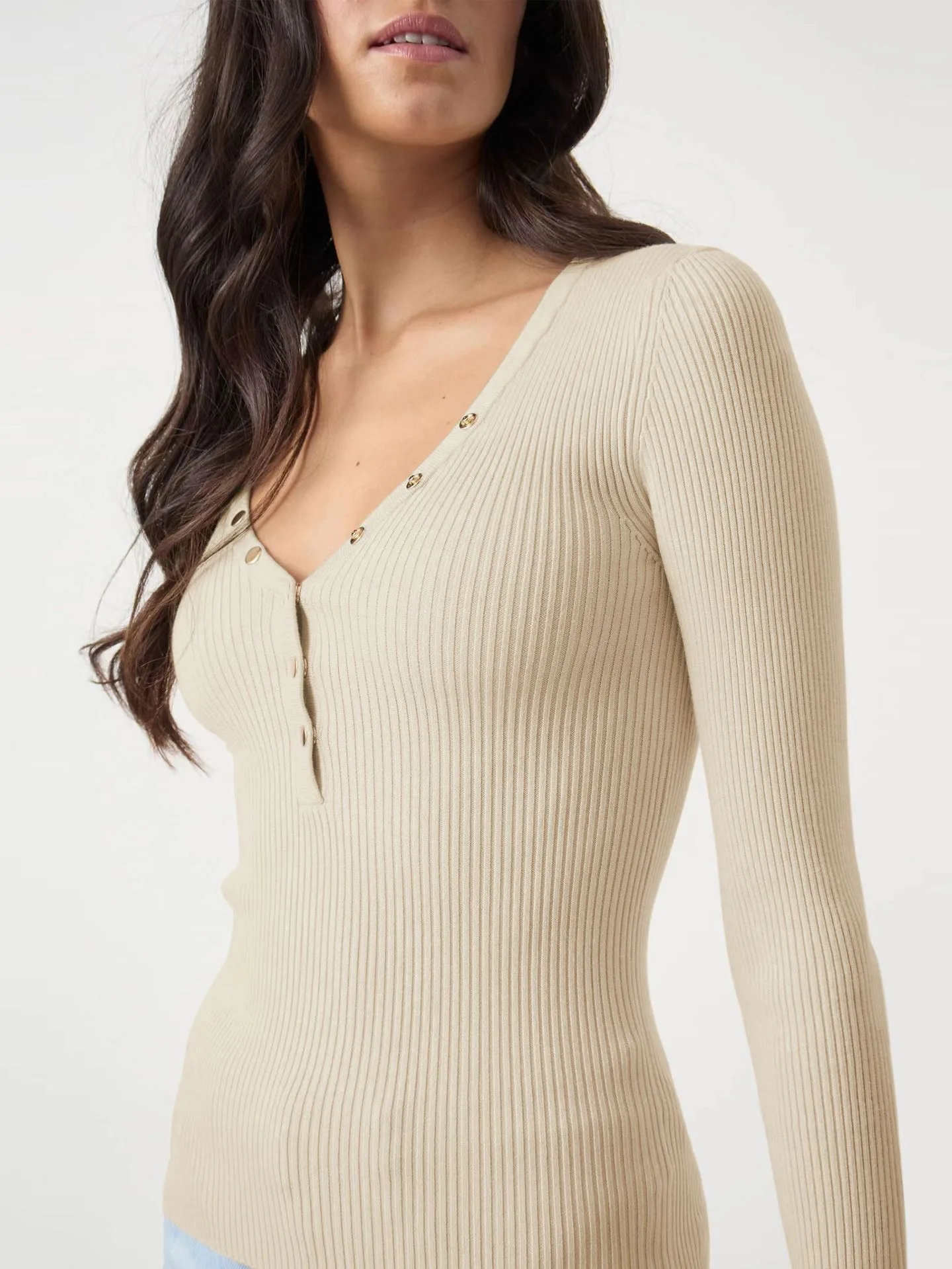 Wish Hot Selling Foreign Trade Y2K Autumn And Winter Women's V-Neck Long Sleeve  Style Threaded Button Solid Color Bm Top display picture 17