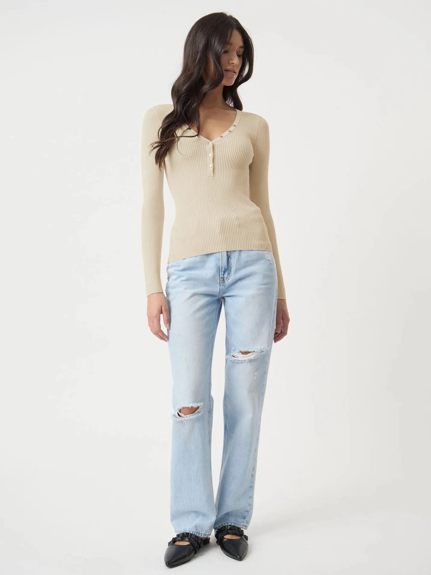 Wish Hot Selling Foreign Trade Y2K Autumn And Winter Women's V-Neck Long Sleeve  Style Threaded Button Solid Color Bm Top display picture 20